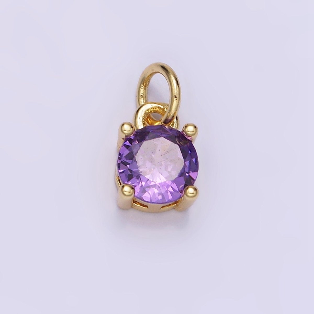 14K Gold Filled Round Birthstone CZ Solitaire Charm in Gold & Silver | W509 - W520 - DLUXCA