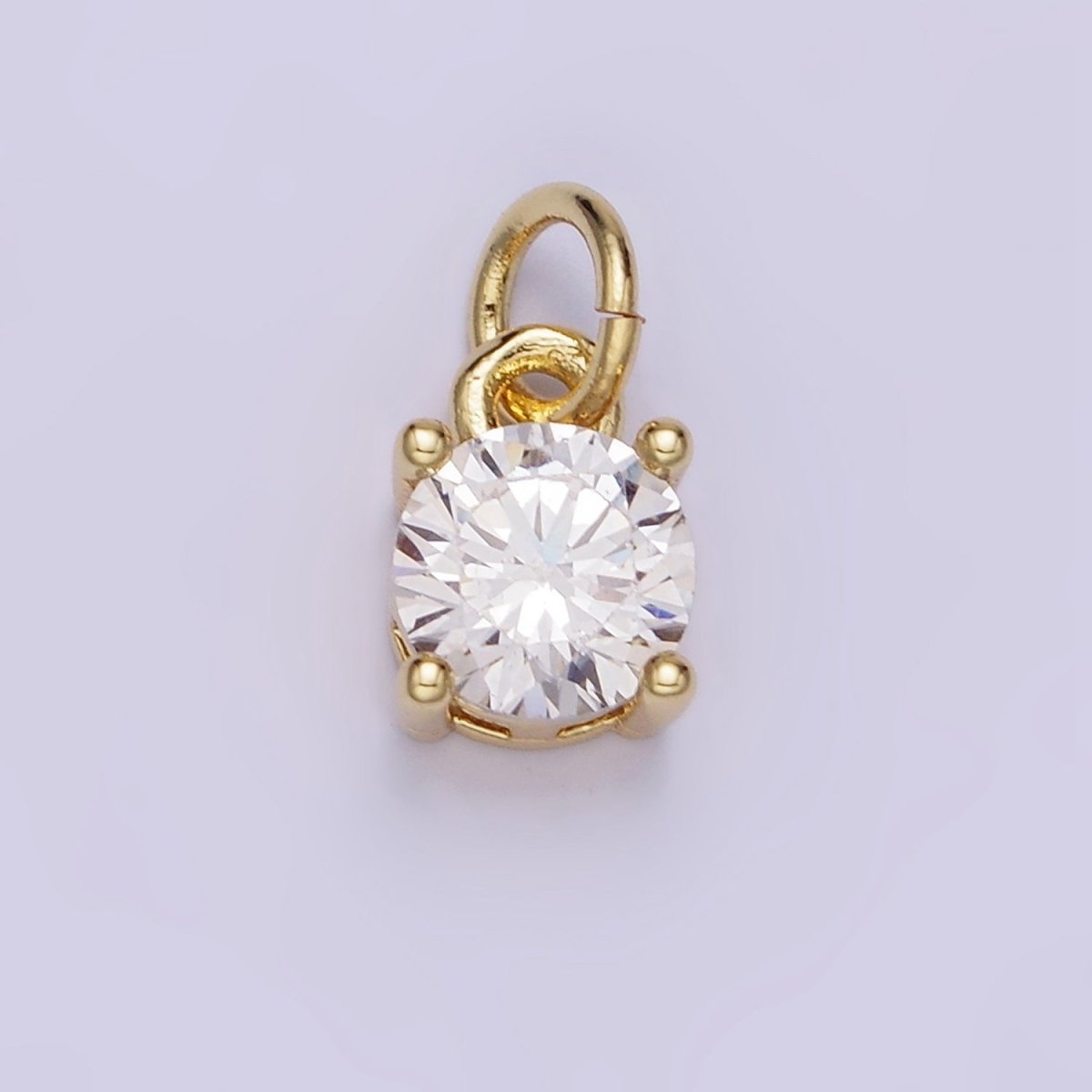 14K Gold Filled Round Birthstone CZ Solitaire Charm in Gold & Silver | W509 - W520 - DLUXCA
