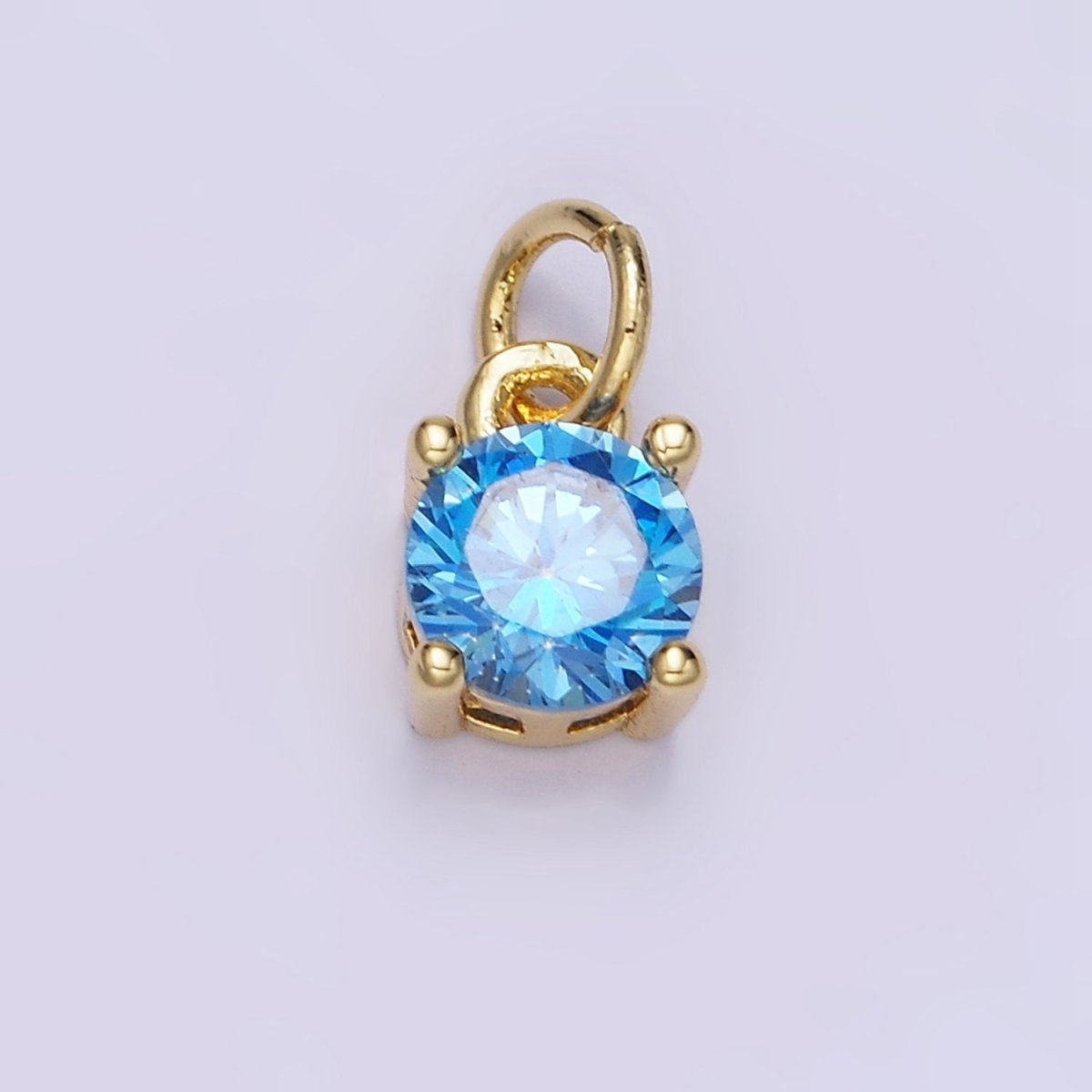 14K Gold Filled Round Birthstone CZ Solitaire Charm in Gold & Silver | W509 - W520 - DLUXCA