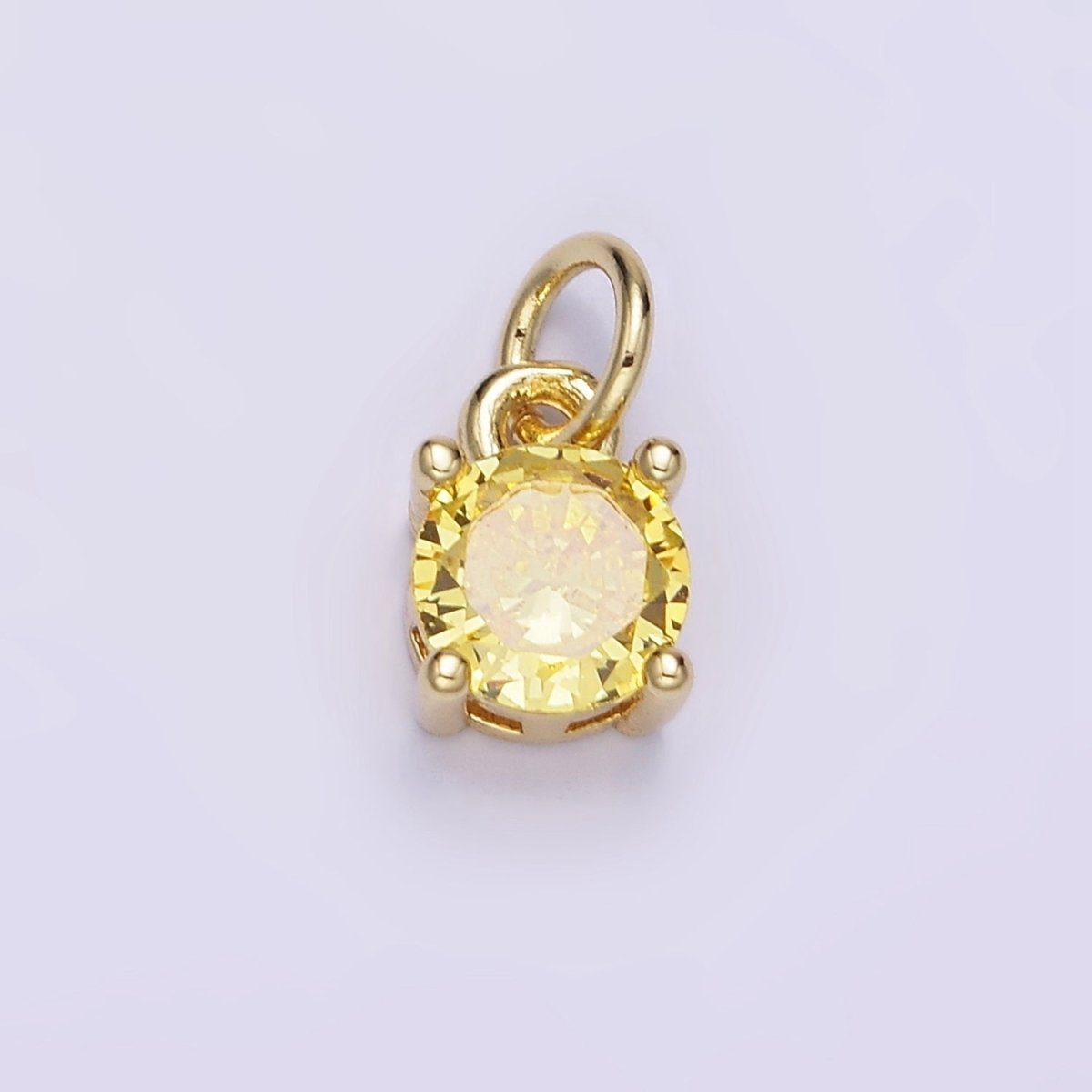 14K Gold Filled Round Birthstone CZ Solitaire Charm in Gold & Silver | W509 - W520 - DLUXCA