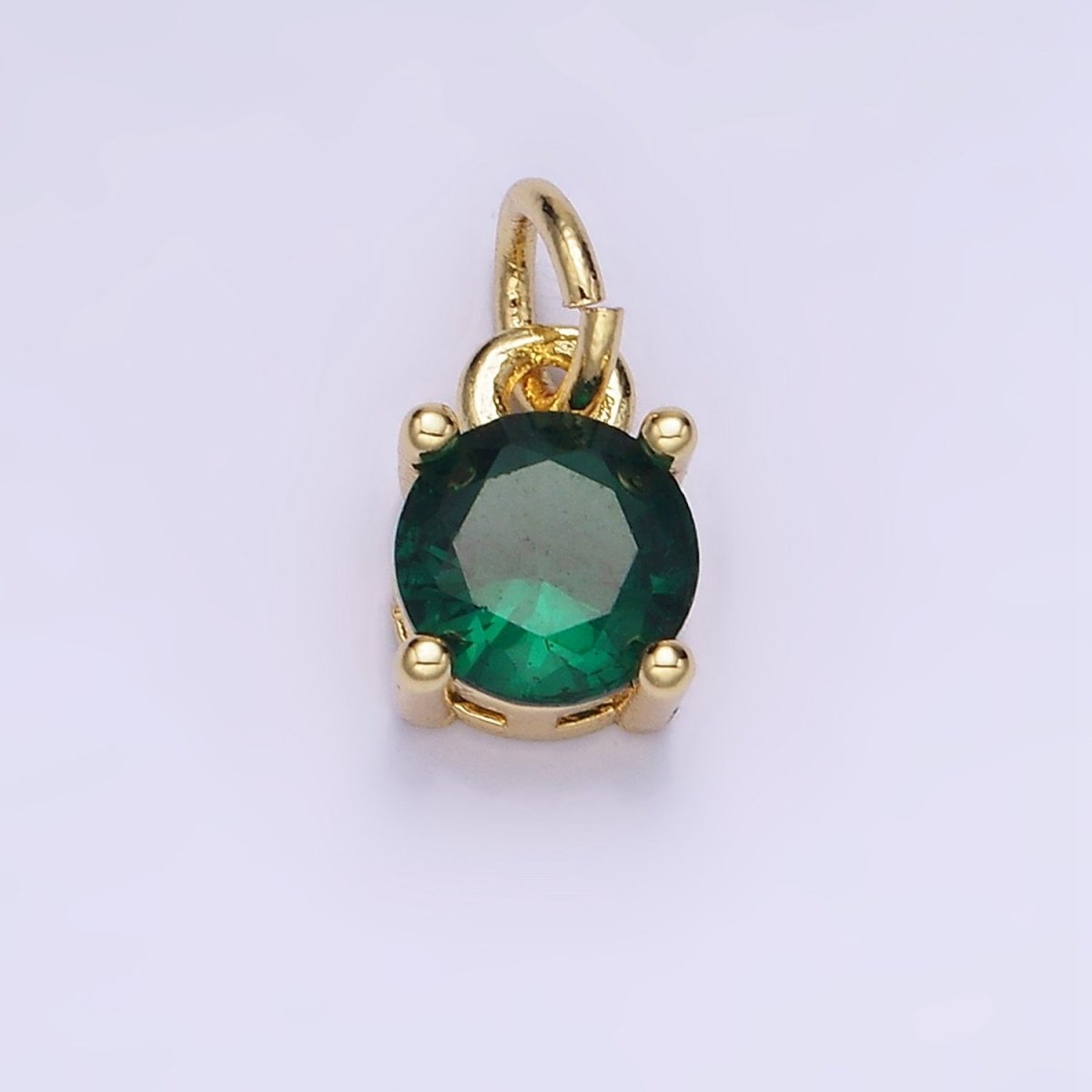 14K Gold Filled Round Birthstone CZ Solitaire Charm in Gold & Silver | W509 - W520 - DLUXCA