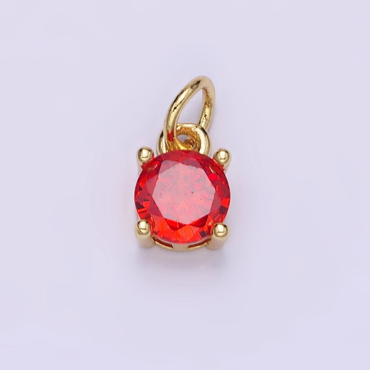 14K Gold Filled Round Birthstone CZ Solitaire Charm in Gold & Silver | W509 - W520 - DLUXCA