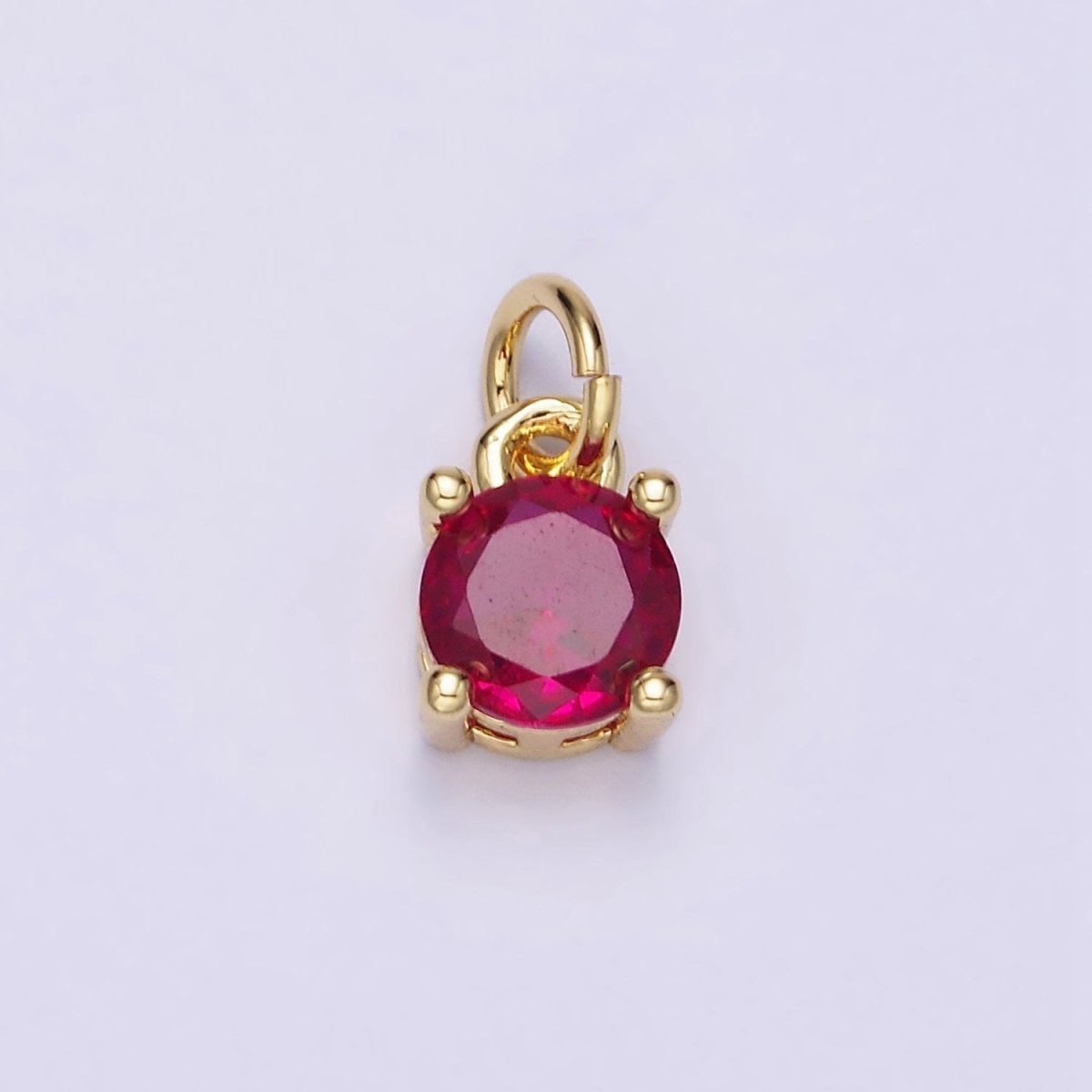 14K Gold Filled Round Birthstone CZ Solitaire Charm in Gold & Silver | W509 - W520 - DLUXCA