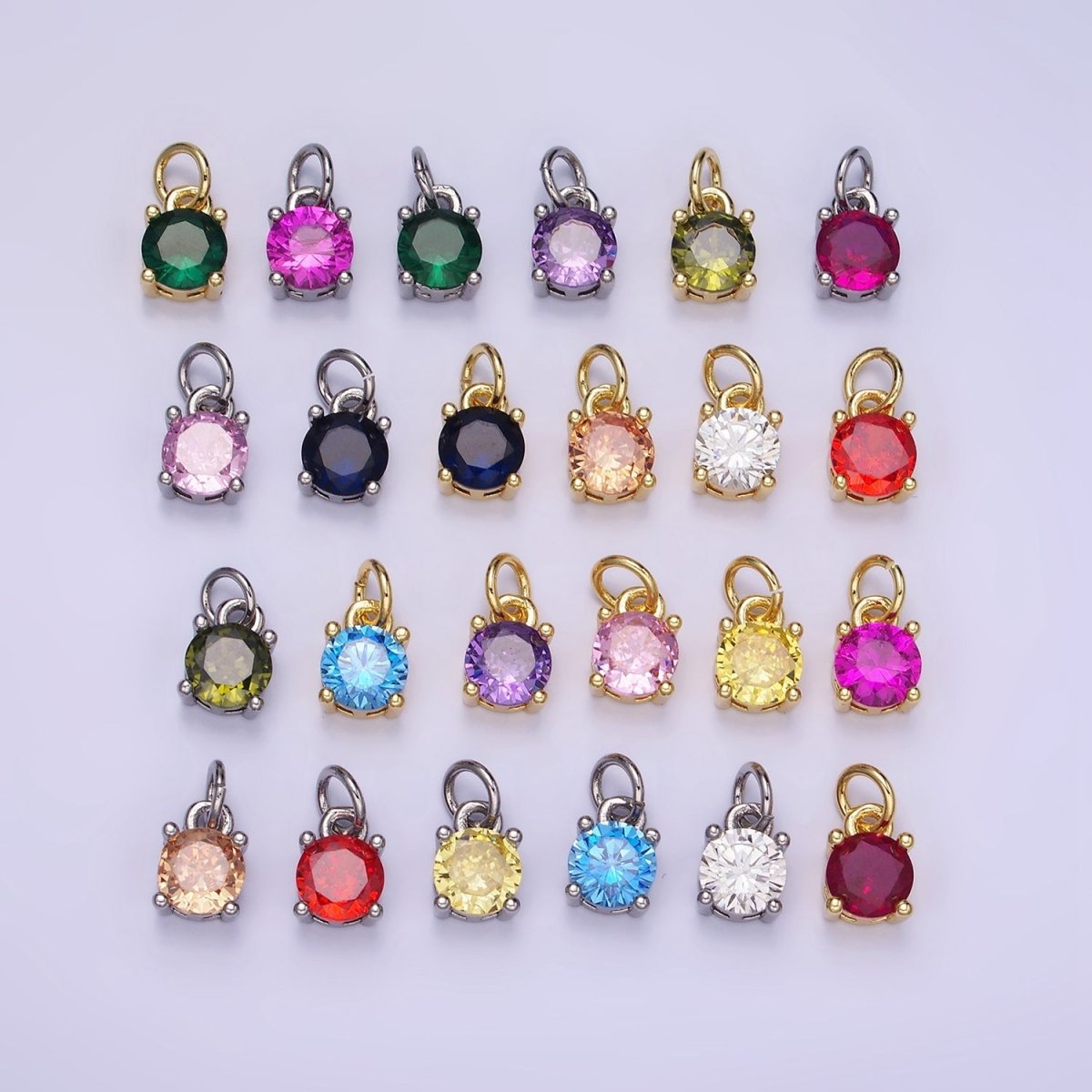 14K Gold Filled Round Birthstone CZ Solitaire Charm in Gold & Silver | W509 - W520 - DLUXCA