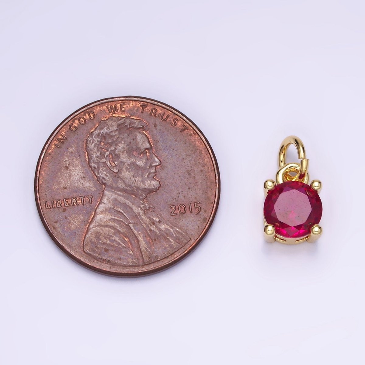 14K Gold Filled Round Birthstone CZ Solitaire Charm in Gold & Silver | W509 - W520 - DLUXCA