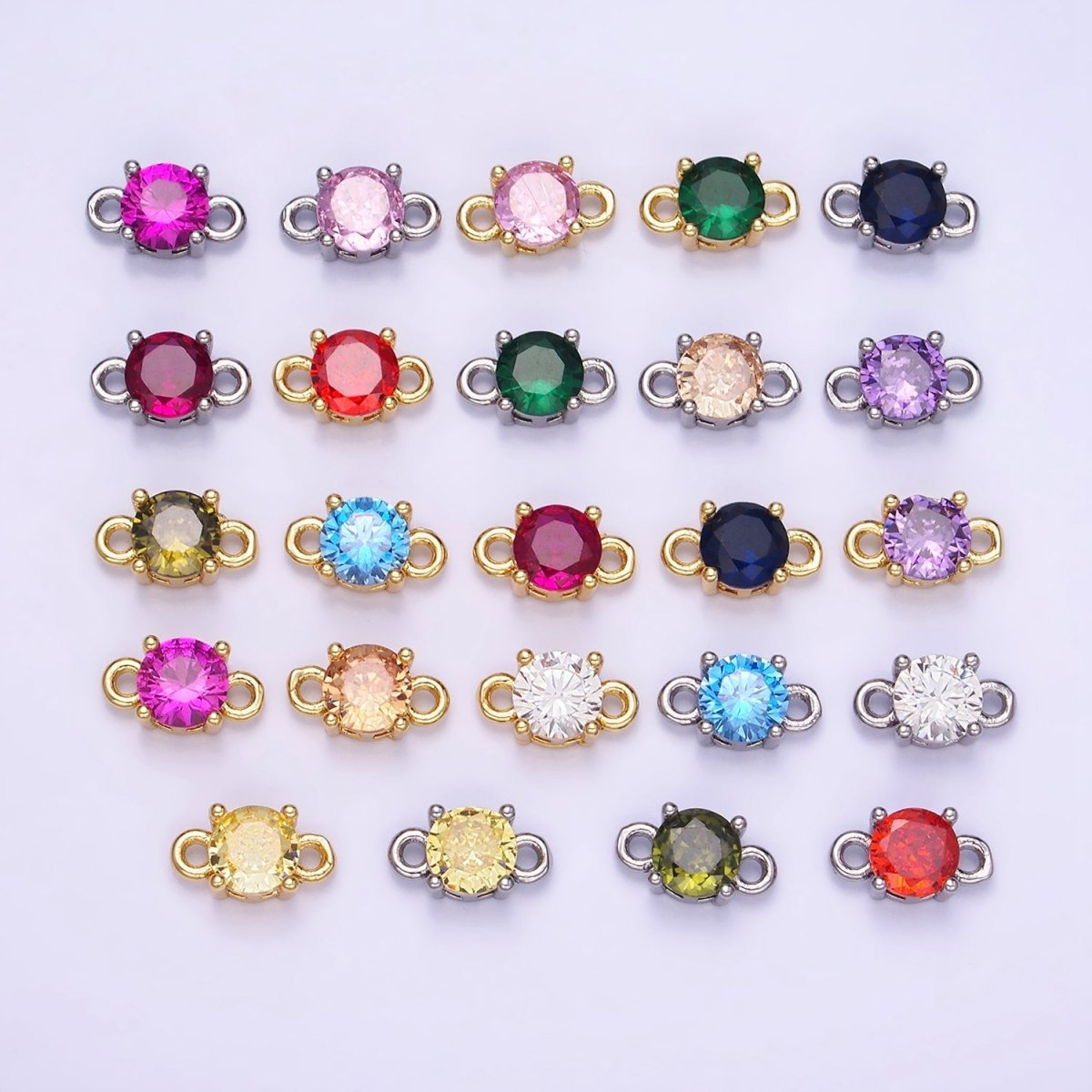 14K Gold Filled Round Birthstone CZ Solitaire Connector in Gold & Silver | G297 - G308 - DLUXCA