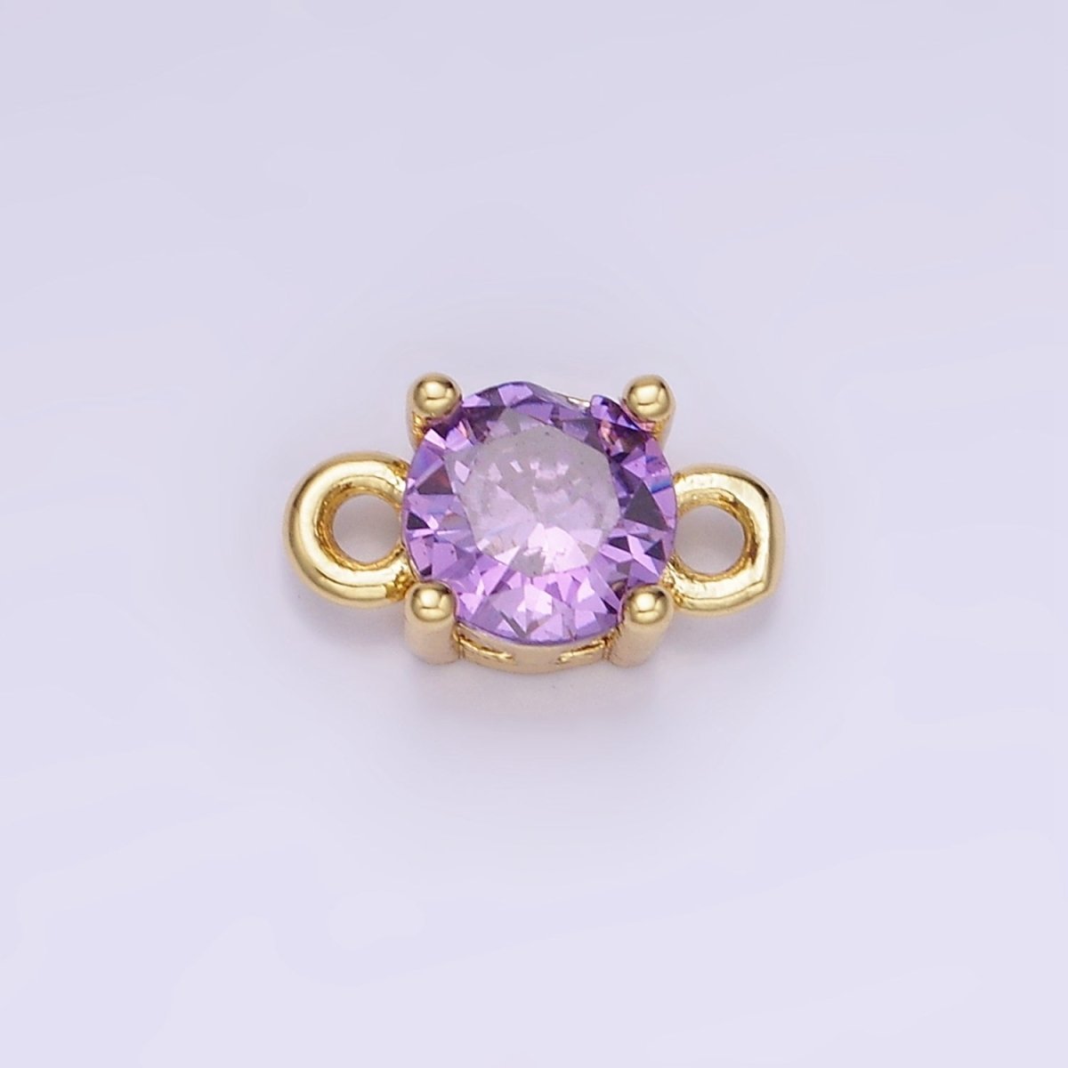 14K Gold Filled Round Birthstone CZ Solitaire Connector in Gold & Silver | G297 - G308 - DLUXCA