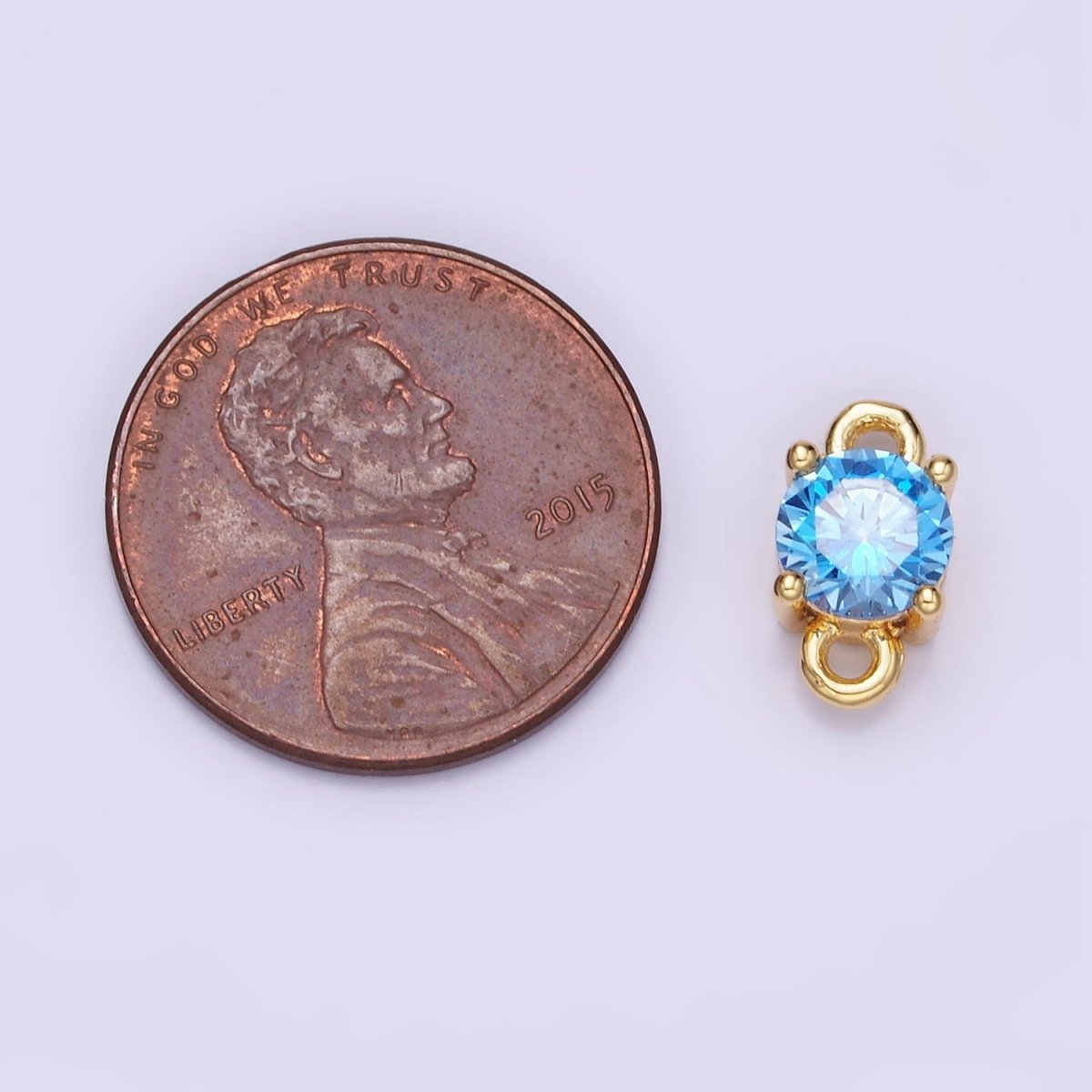 14K Gold Filled Round Birthstone CZ Solitaire Connector in Gold & Silver | G297 - G308 - DLUXCA