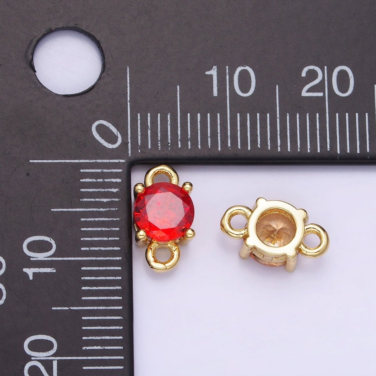 14K Gold Filled Round Birthstone CZ Solitaire Connector in Gold & Silver | G297 - G308 - DLUXCA