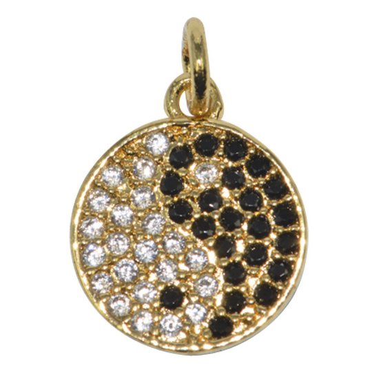 14K Gold Filled Round Black and White Yin Yang Balance Energy Micro Pave CZ Paved Gold Filled Pack of 1 Bracelet Charm Connector D-272 - DLUXCA