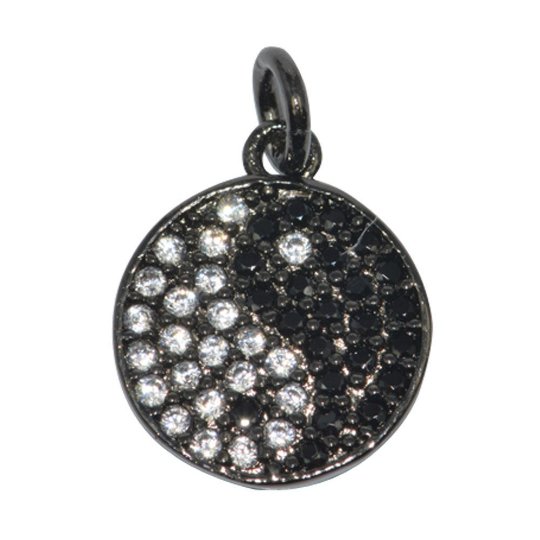 14K Gold Filled Round Black and White Yin Yang Balance Energy Micro Pave CZ Paved Gold Filled Pack of 1 Bracelet Charm Connector D-272 - DLUXCA