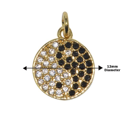 14K Gold Filled Round Black and White Yin Yang Balance Energy Micro Pave CZ Paved Gold Filled Pack of 1 Bracelet Charm Connector D-272 - DLUXCA