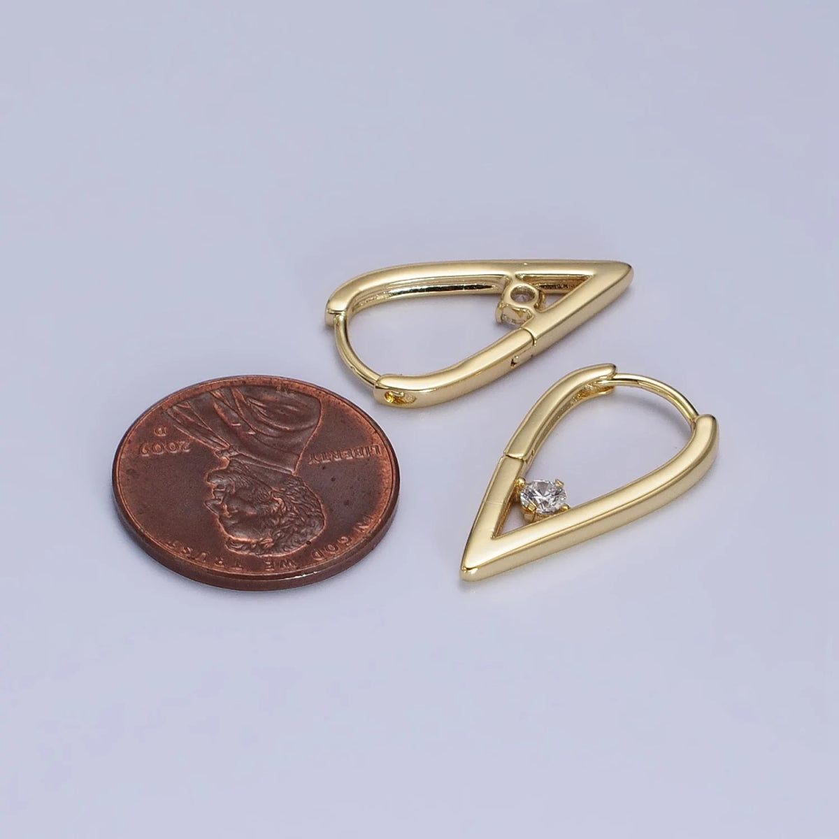 14K Gold Filled Round Clear CZ 22mm, 24mm Geometric Triangle Earrings | AB277 AB240 - DLUXCA