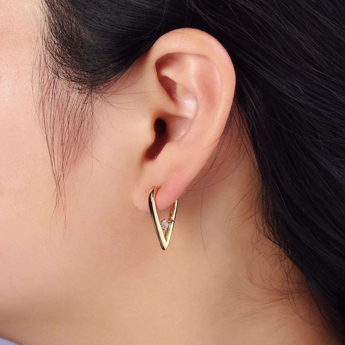 14K Gold Filled Round Clear CZ 22mm, 24mm Geometric Triangle Earrings | AB277 AB240 - DLUXCA