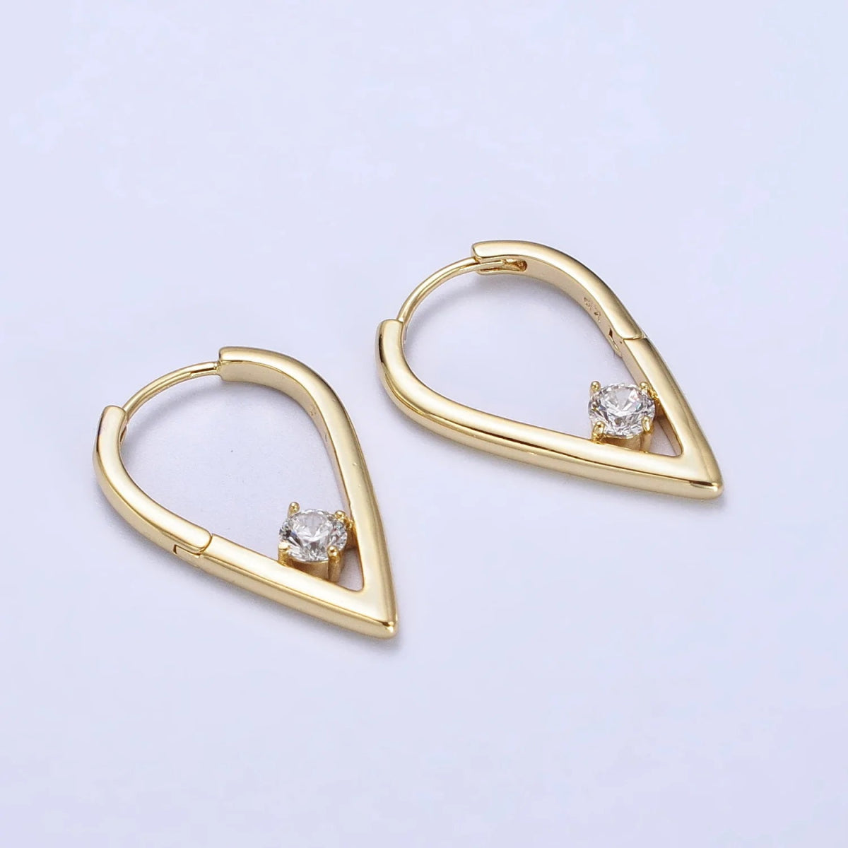 14K Gold Filled Round Clear CZ 22mm, 24mm Geometric Triangle Earrings | AB277 AB240 - DLUXCA