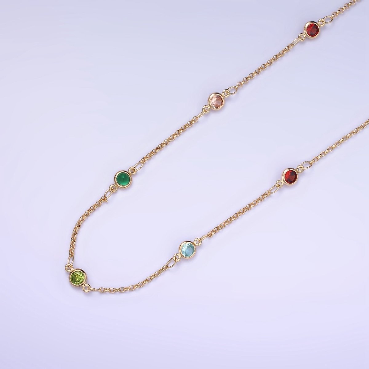 14K Gold Filled Round Colorful Diamond Bezel Cut Chain by Yard Rosary Chain for Necklace Bracelet Jewelry Making | ROLL-1457 - DLUXCA