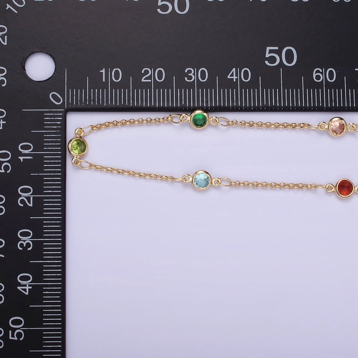 14K Gold Filled Round Colorful Diamond Bezel Cut Chain by Yard Rosary Chain for Necklace Bracelet Jewelry Making | ROLL-1457 - DLUXCA