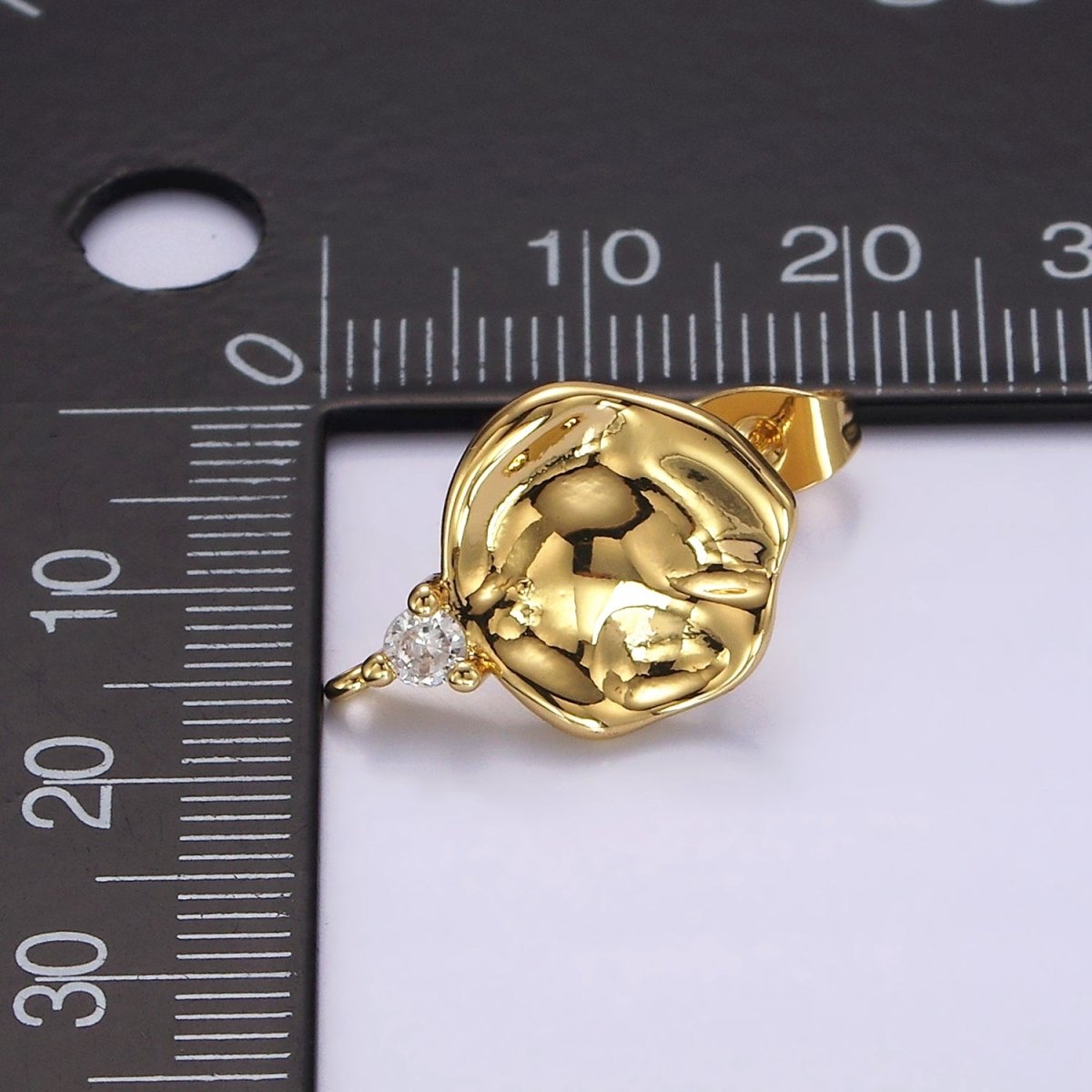 14K Gold Filled Round Hammered Clear CZ Drop Open Loop Stud Earrings Findings Supply | Z602 - DLUXCA