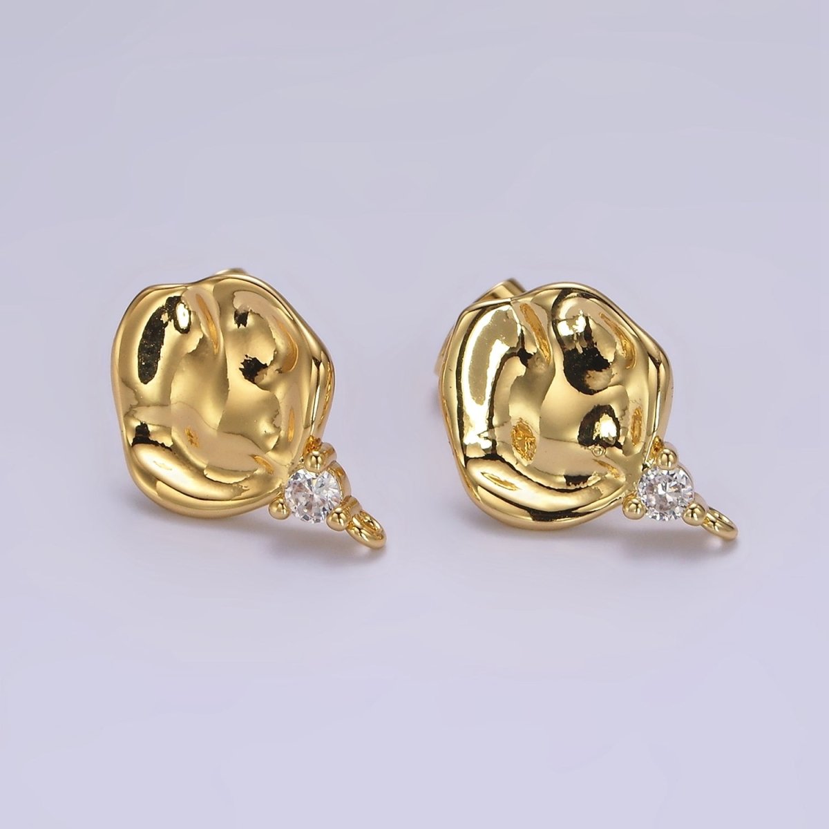 14K Gold Filled Round Hammered Clear CZ Drop Open Loop Stud Earrings Findings Supply | Z602 - DLUXCA