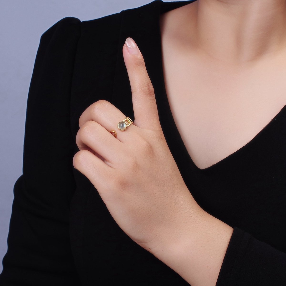 14K Gold Filled Round Labradorite Bar Wrap Double Band Ring | O-642 - DLUXCA