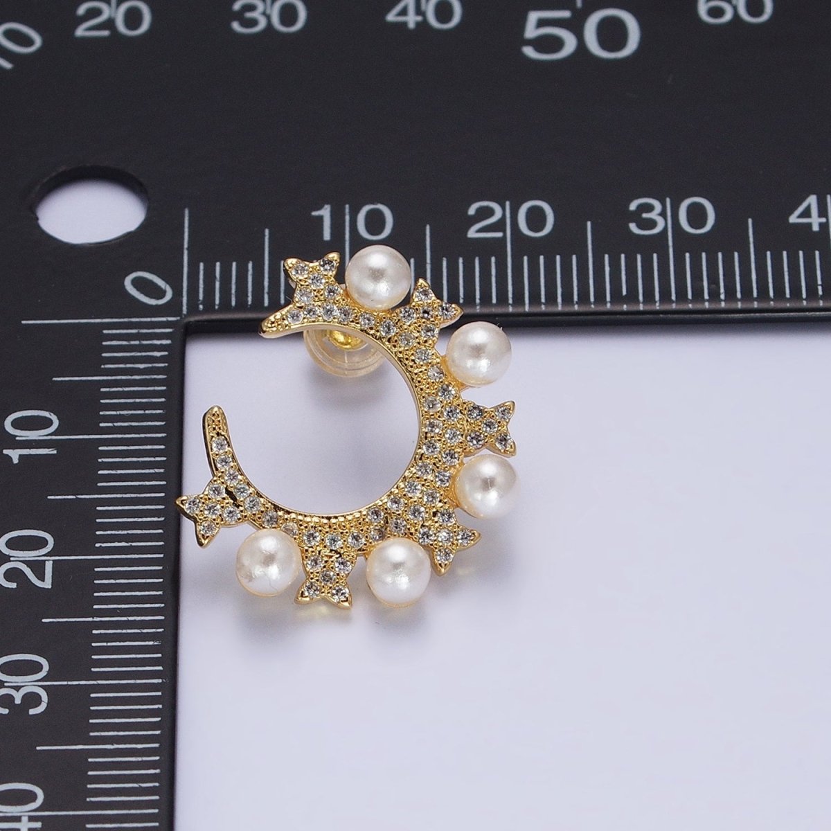 14K Gold Filled Round Pearl Lined Circular Micro Paved CZ Butterfly Stud Earrings in Gold & Silver | AB1506 AB1507 - DLUXCA