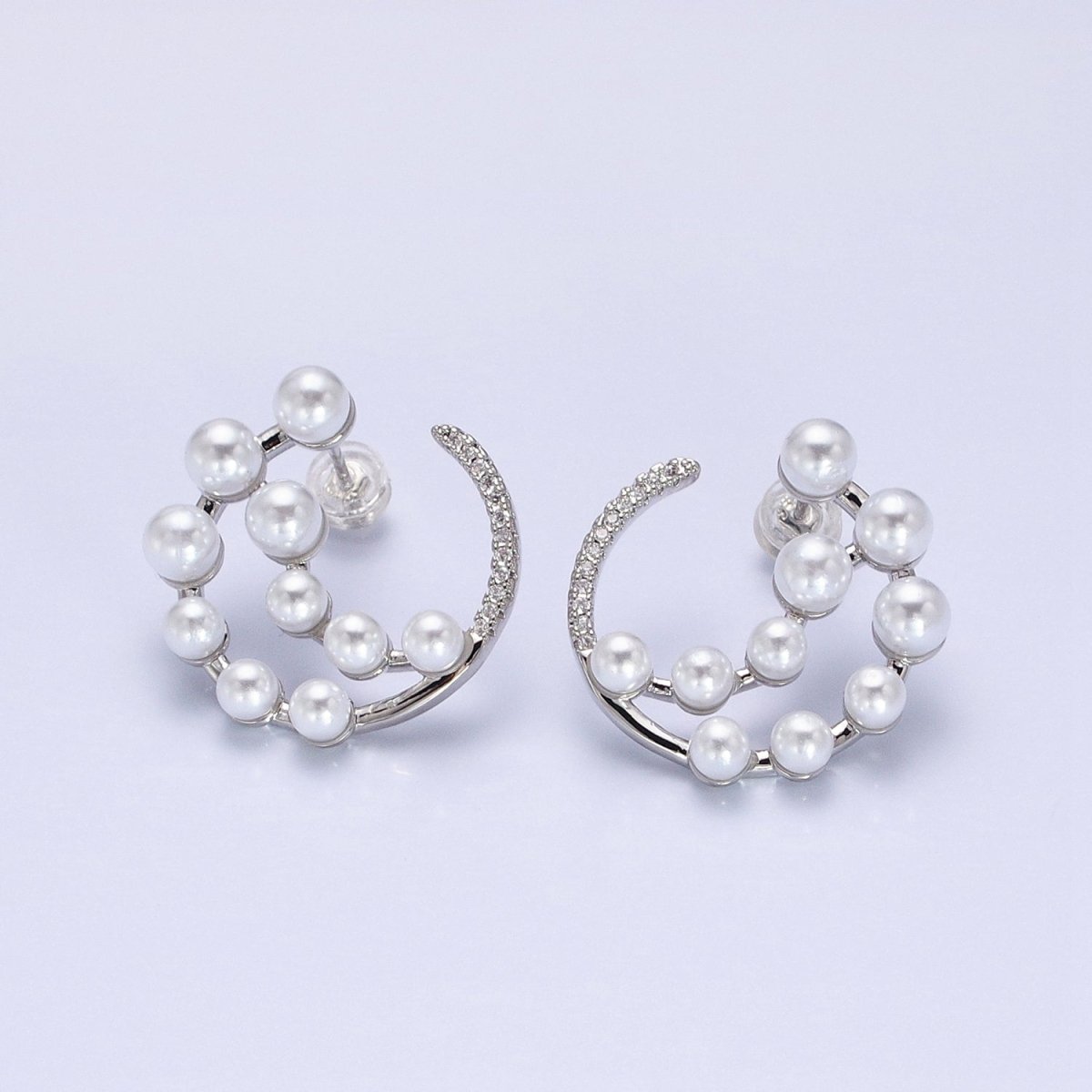 14K Gold Filled Round Pearl Lined Triple Circular Micro Paved CZ Hoop Earrings | AB1517 - AB1518 - DLUXCA