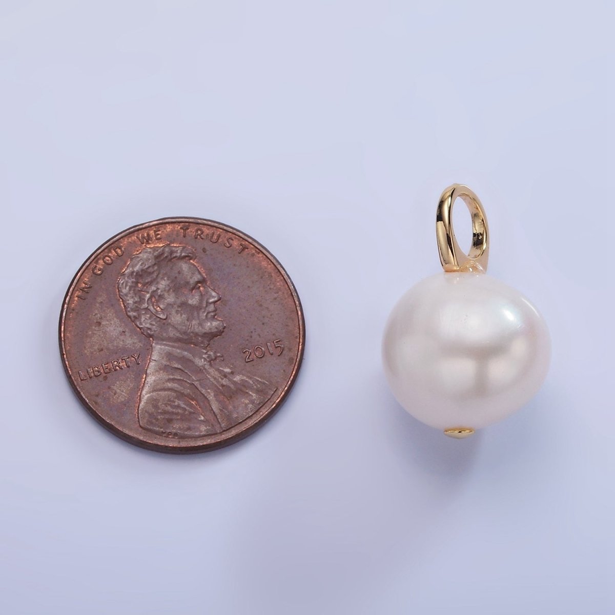 14K Gold Filled Round White Freshwater Pearl Drop Pendant | P1711 - DLUXCA