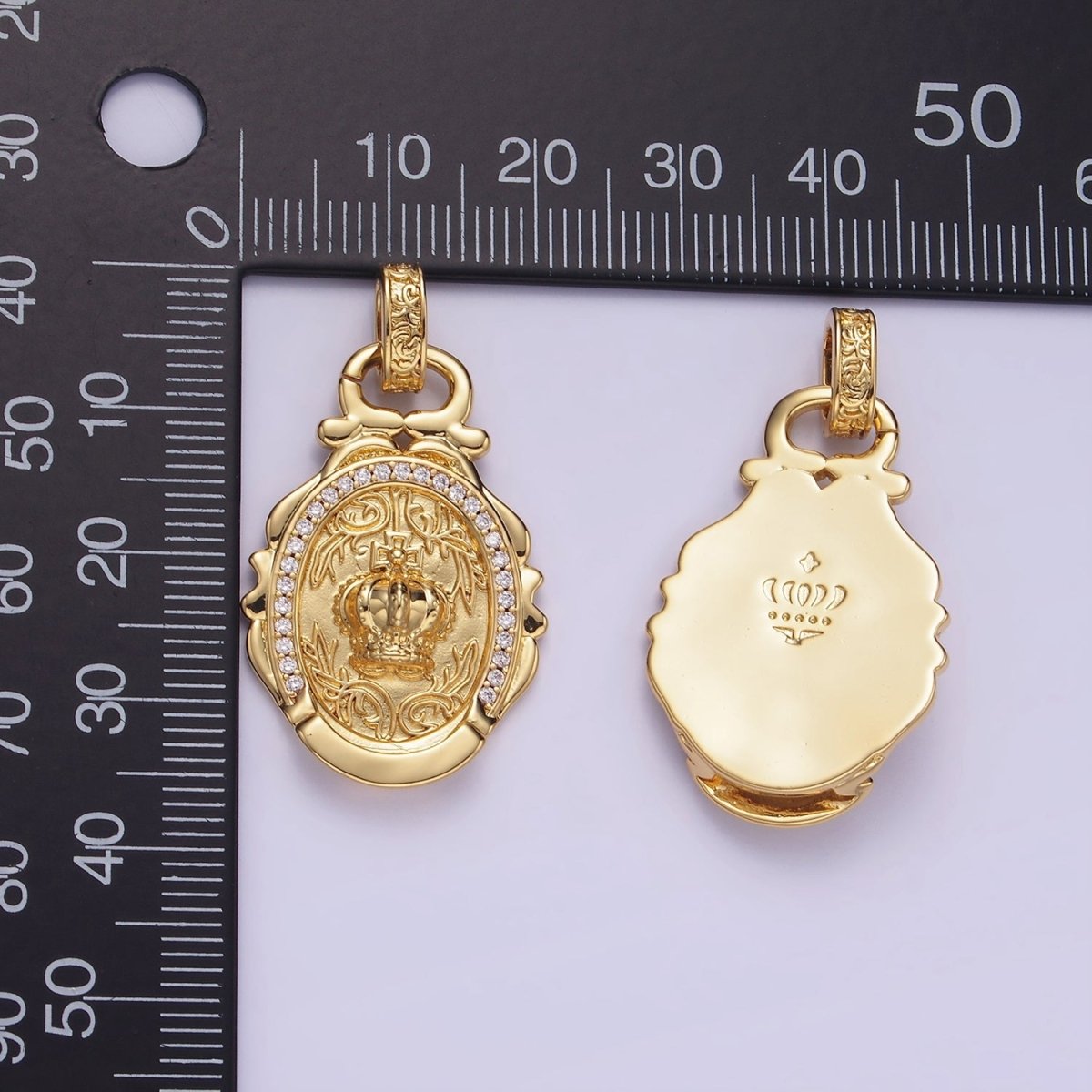 14K Gold Filled Royal Crown Micro Paved CZ Artisan Rhondelle Bail | AA1245 - DLUXCA