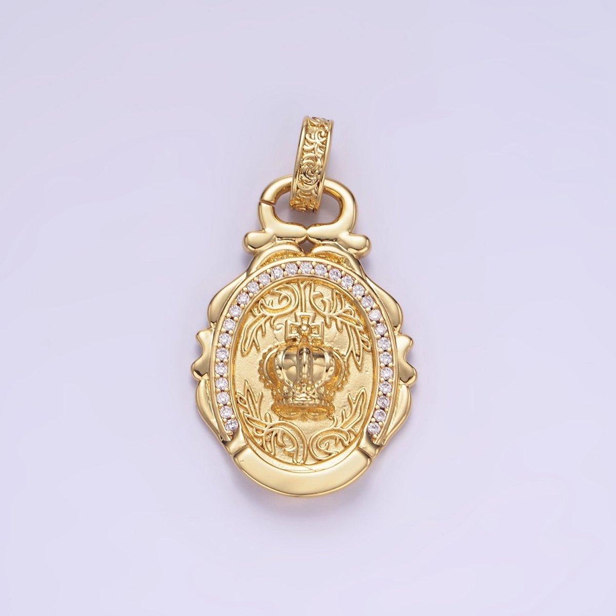 14K Gold Filled Royal Crown Micro Paved CZ Artisan Rhondelle Bail | AA1245 - DLUXCA