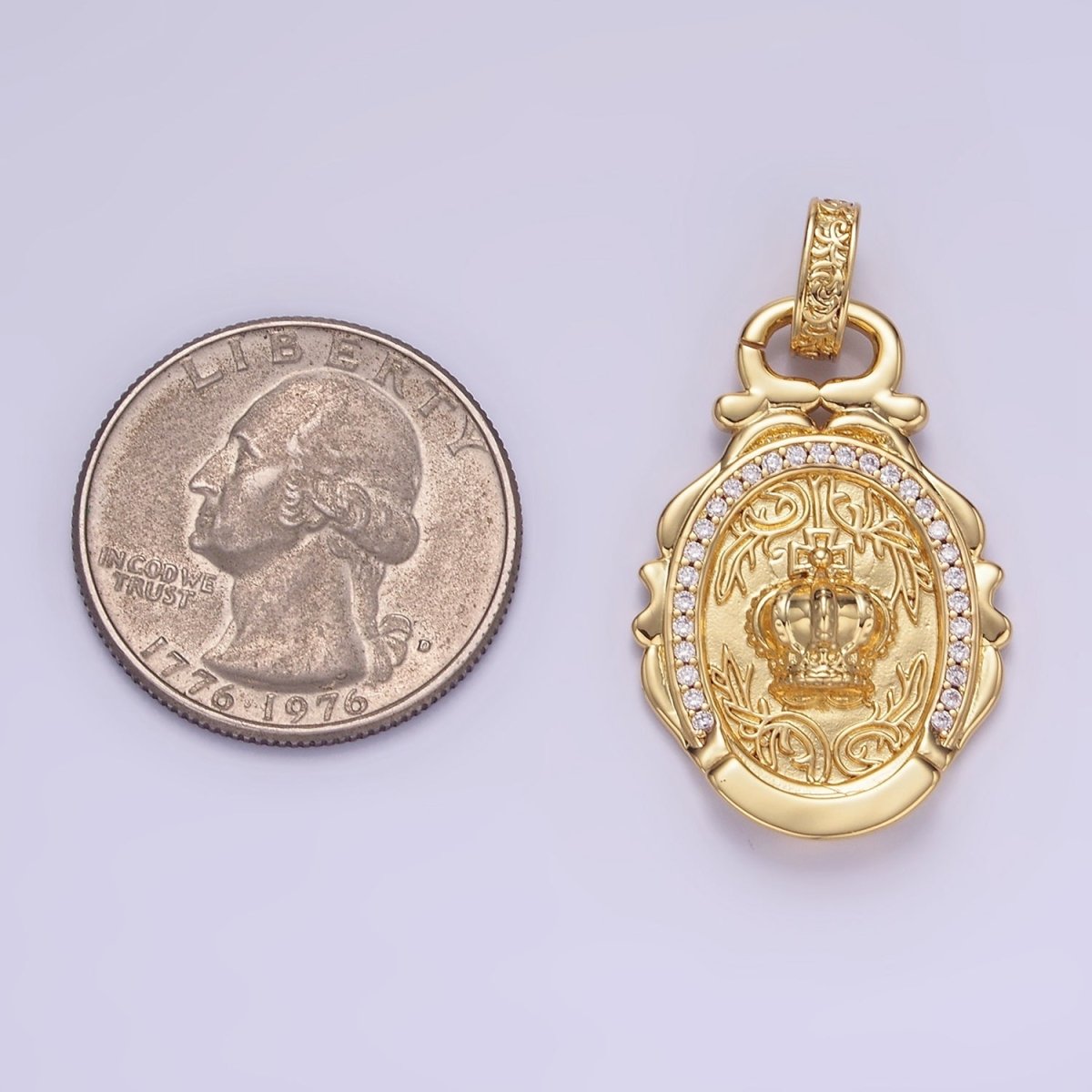 14K Gold Filled Royal Crown Micro Paved CZ Artisan Rhondelle Bail | AA1245 - DLUXCA