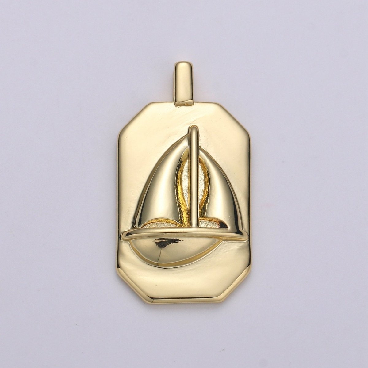 14K Gold Filled Sailboat Charm- Rectangle Medallion Sailboat Pendant - Dainty Charm - for Necklace Bracelet Earring Component J-034 - DLUXCA