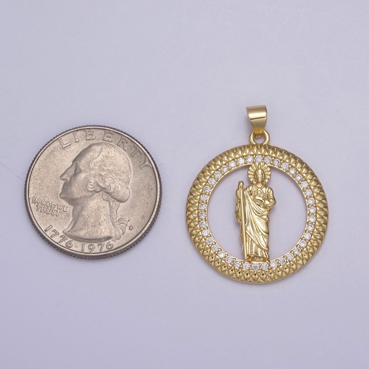 14K Gold Filled Saint Jude Round Religious Medallion Pendant Micro Pave San Judas Tadeo necklace Charm H-929 - DLUXCA