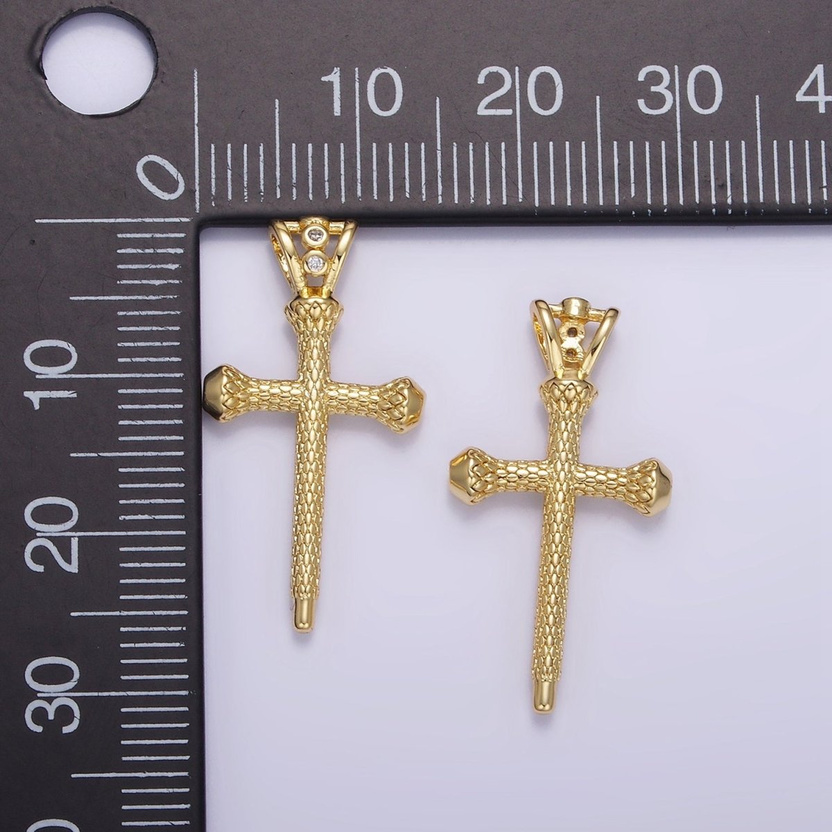 14K Gold Filled Scale-Textured Religious Triple CZ Bail Pendant | AA1231 - DLUXCA