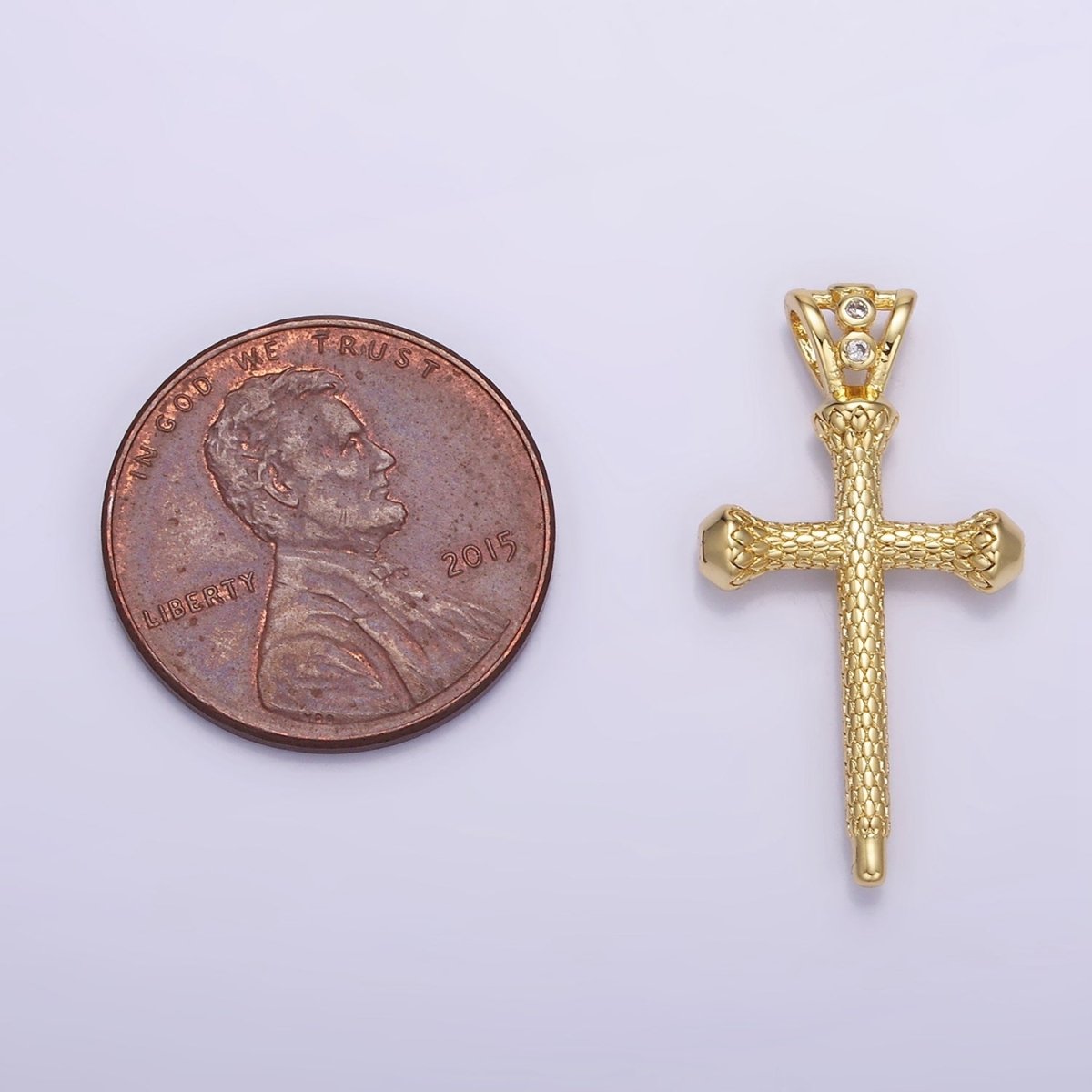 14K Gold Filled Scale-Textured Religious Triple CZ Bail Pendant | AA1231 - DLUXCA