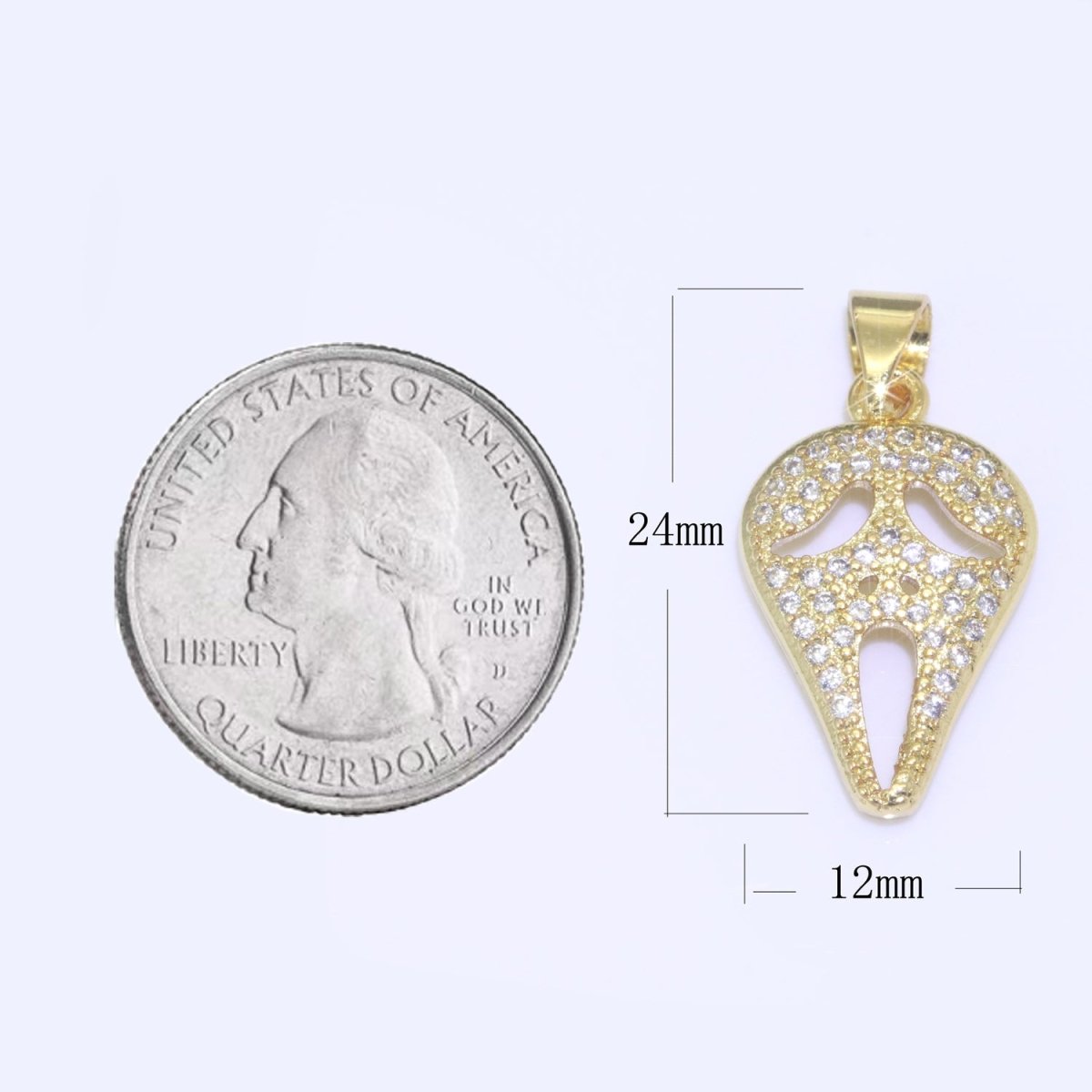 14K Gold Filled Scream Movie Mask Charm Pendant, CZ Micro Pave Scary Movie Mask Pendant, Halloween Jewelry, Horror Movie, Cubic ZirconiaN-1326 I-702 - DLUXCA