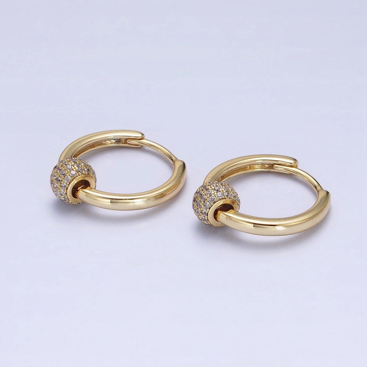 14K Gold Filled Shambala Bead CZ Micro Paved Endless Hoop Earrings | AD1462 - DLUXCA