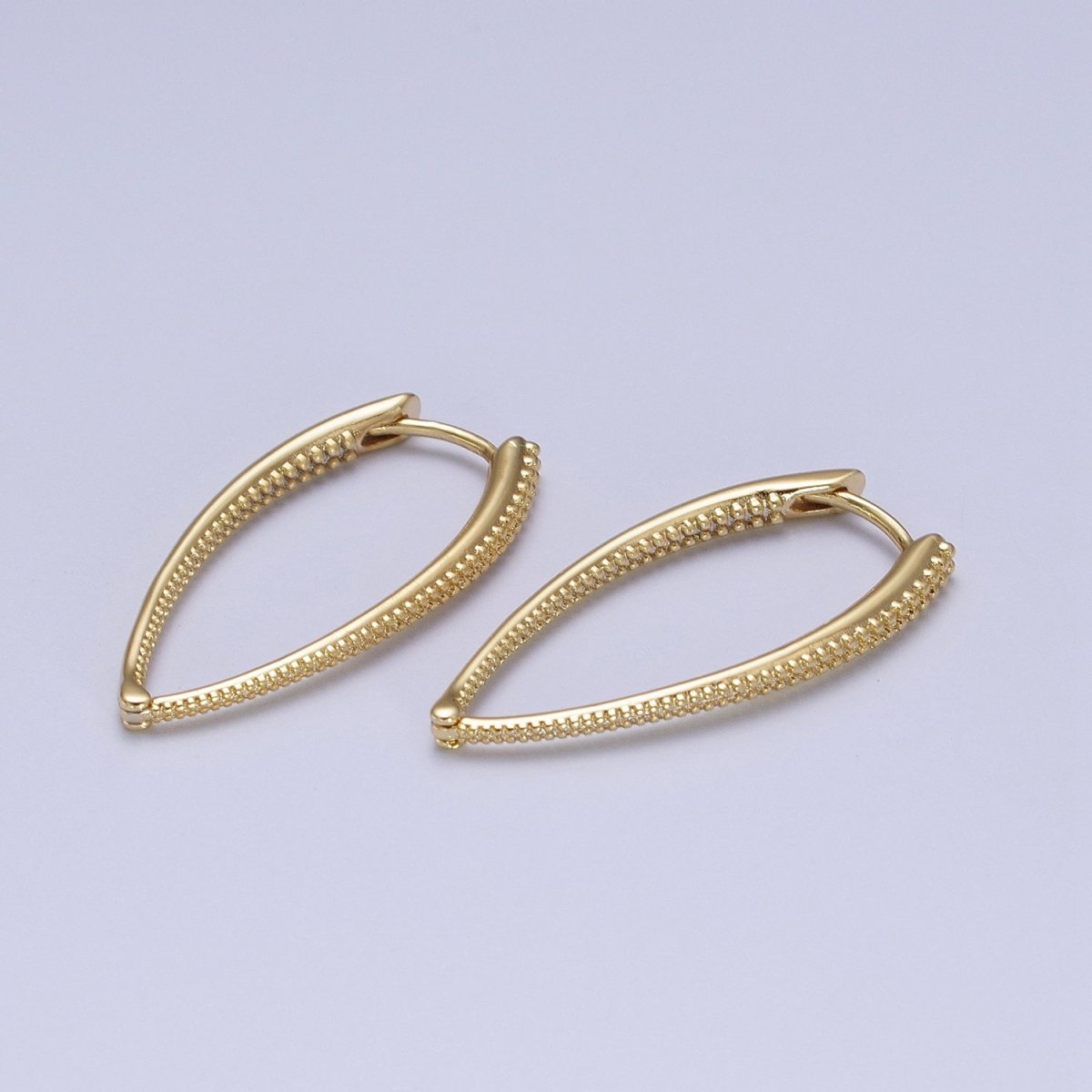 14K Gold Filled Sharp Oval Dotted Inside Out Sided Textured Earrings | V-029 - DLUXCA
