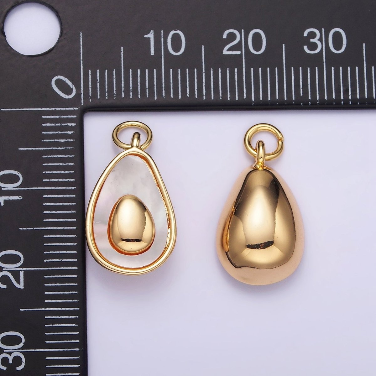 14K Gold Filled Shell Pearl Avocado Double Abstract Teardrop Bezel Charm | W504 - DLUXCA