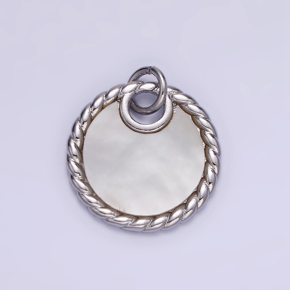 14K Gold Filled Shell Pearl Croissant Bezel Round Charm in Gold & Silver | W503 - DLUXCA