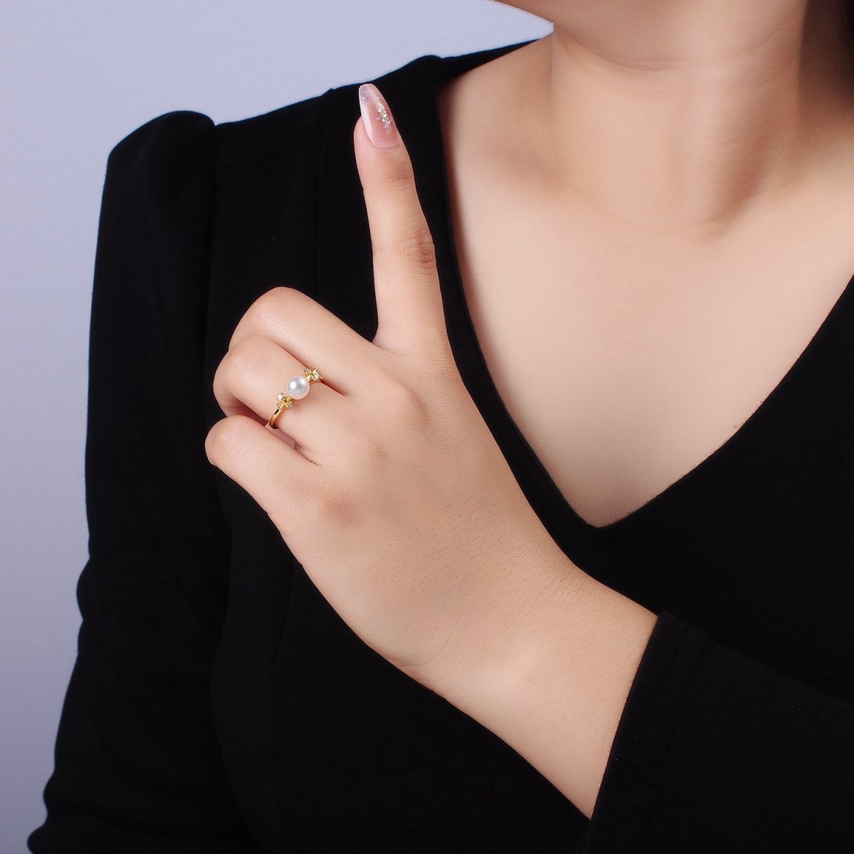 14K Gold Filled Shell Pearl Solitaire Wrap Open Ring | O1317 - DLUXCA