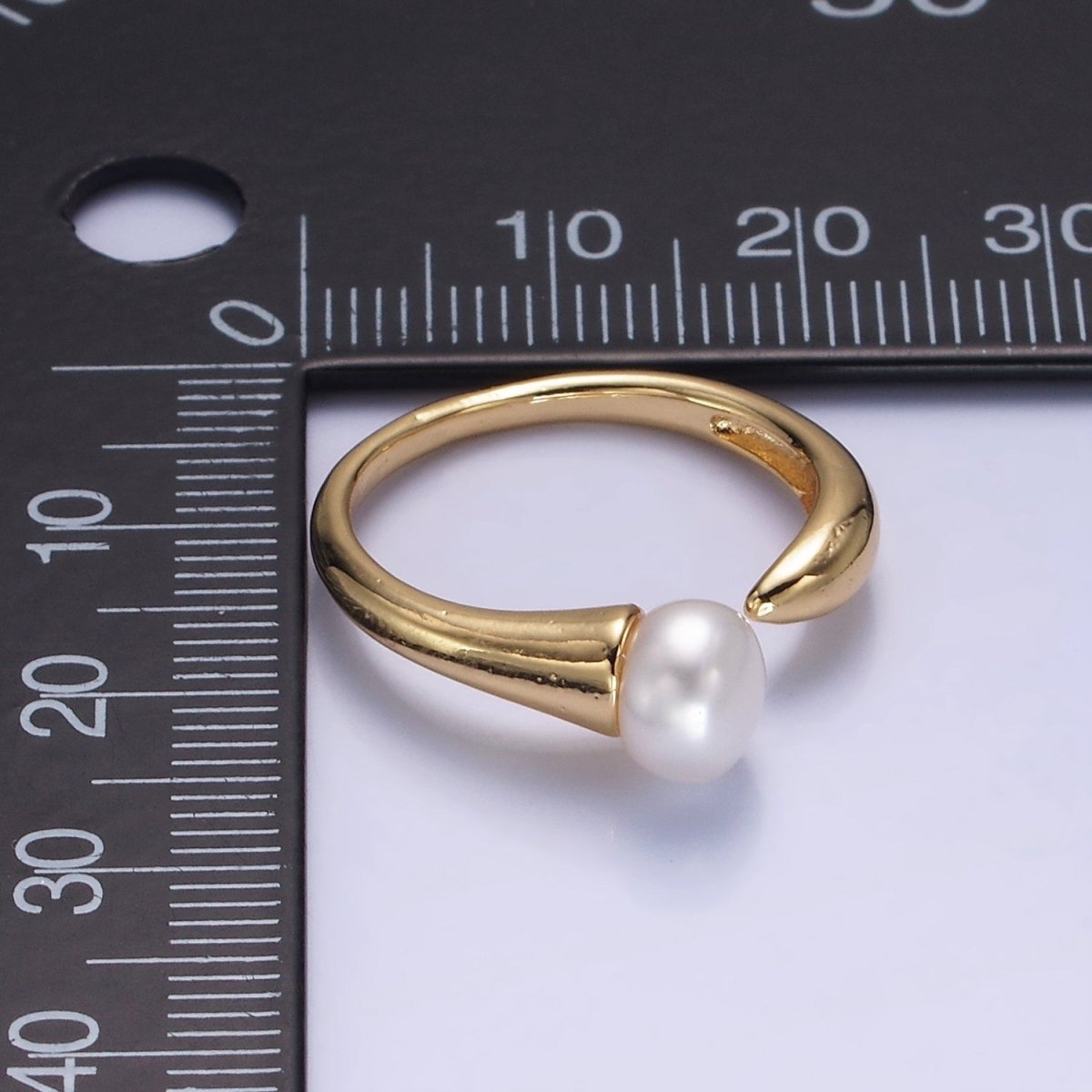 14K Gold Filled Shell Pearl Solitaire Wrap Open Ring | O1317 - DLUXCA