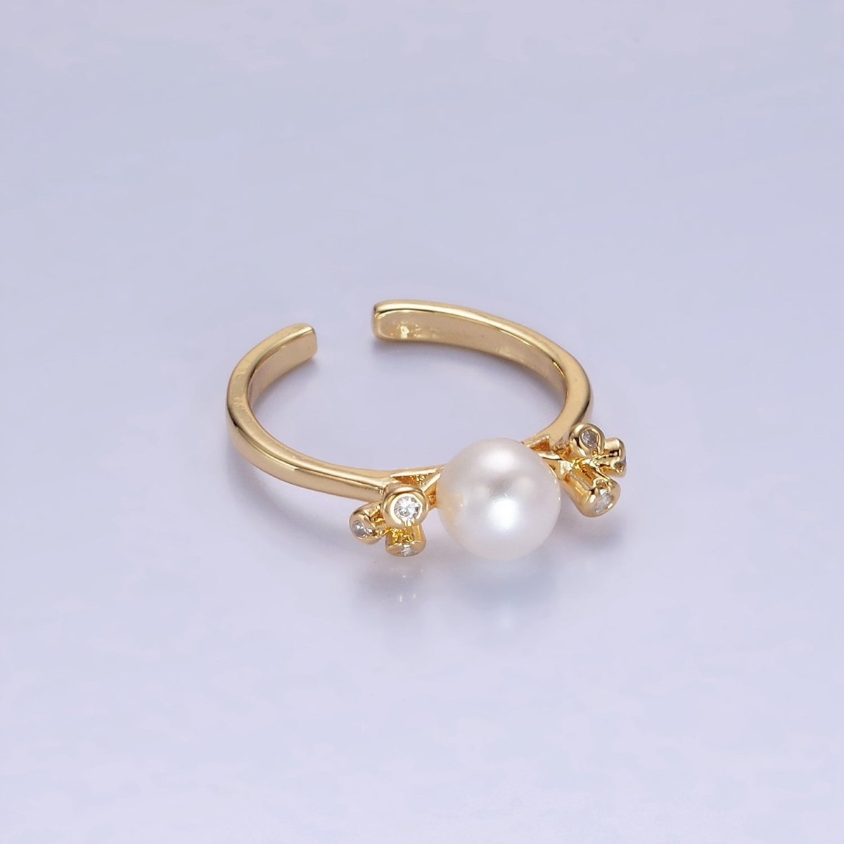 14K Gold Filled Shell Pearl Triple CZ Solitaire Ring | O1316 - DLUXCA