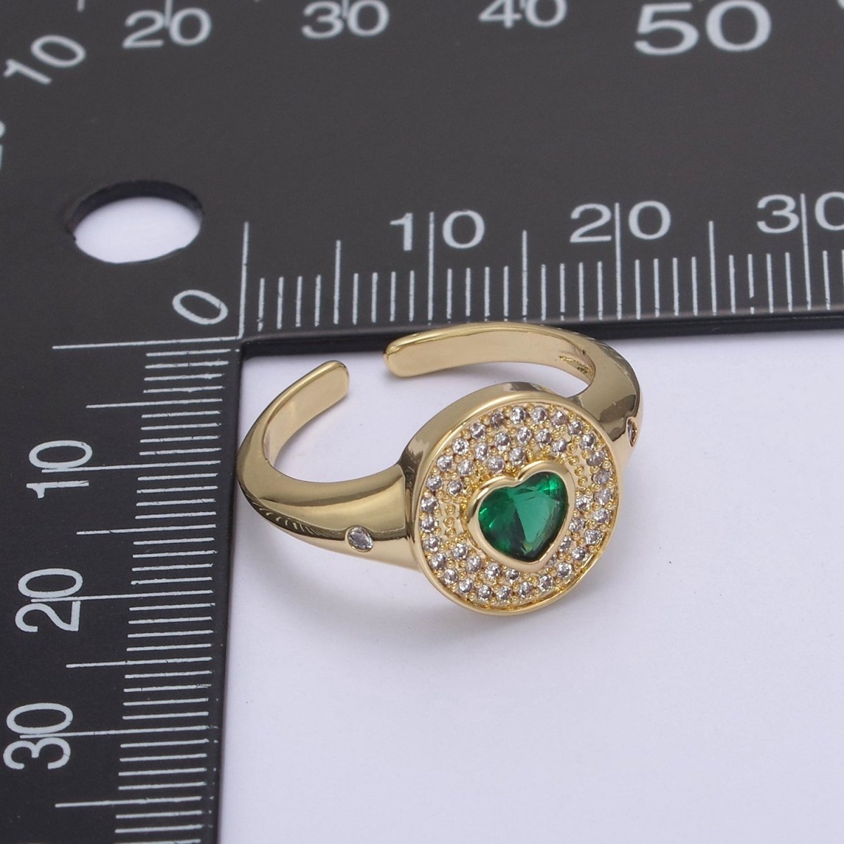 14k Gold Filled Signet Ring, Cubic Zirconia CZ Heart Circle Ring, Gold Open Adjustable Ring U-285~U-288 - DLUXCA
