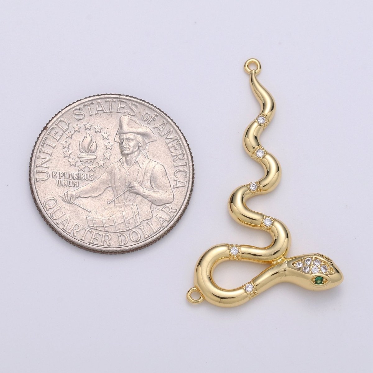 14k Gold Filled Snake Charm, Gold Snake Pendant Charm, Animal Jewelry Charm Double Bail Charm DIY Jewelry F-429 - DLUXCA