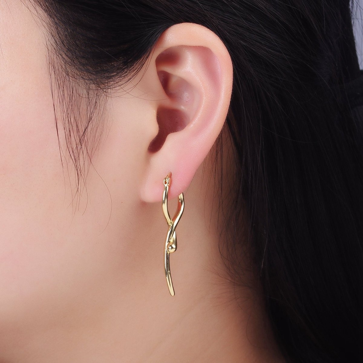 14K Gold Filled Snake Minimalist Drop Latch Hoop Earrings | AE523 - DLUXCA