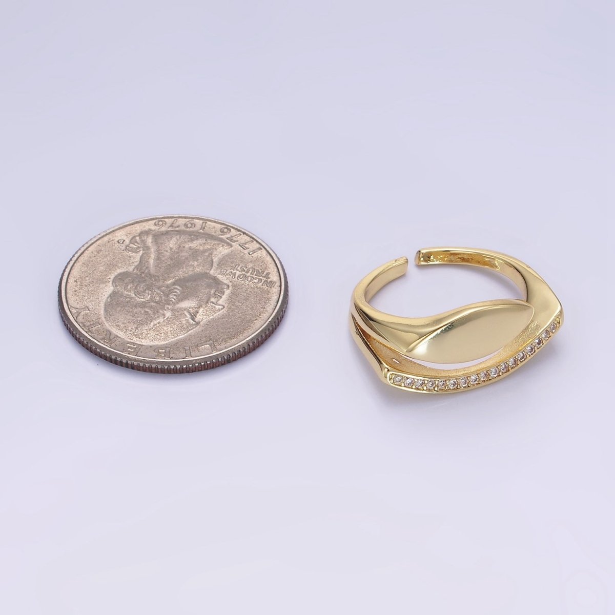 14K Gold Filled Sphere Micro Paved CZ Double Band Signet Ring | O1348 - DLUXCA