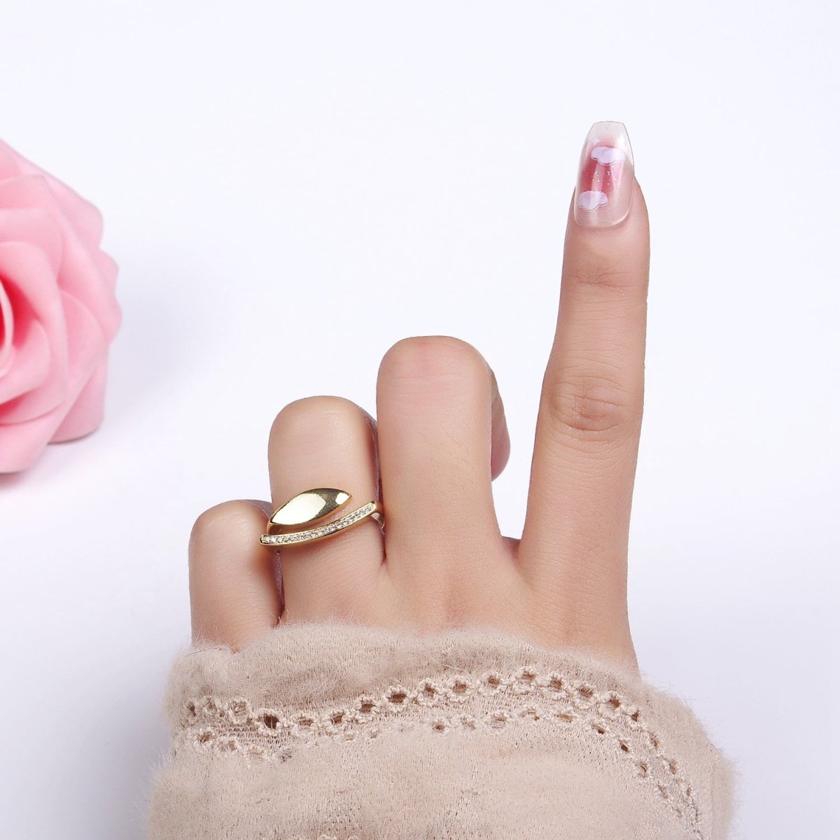 14K Gold Filled Sphere Micro Paved CZ Double Band Signet Ring | O1348 - DLUXCA