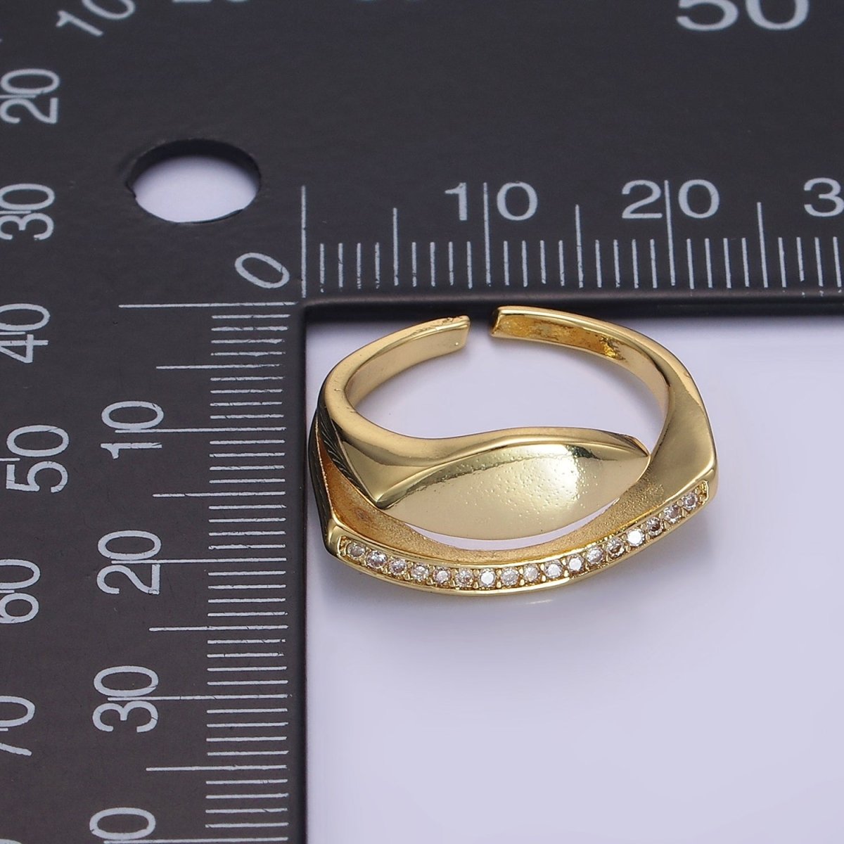 14K Gold Filled Sphere Micro Paved CZ Double Band Signet Ring | O1348 - DLUXCA