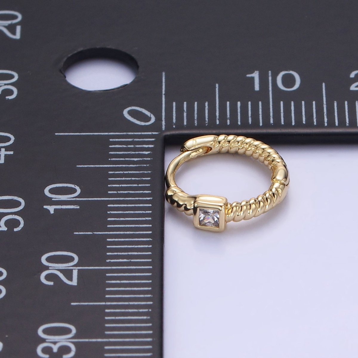 14K Gold Filled Square CZ Croissant Huggie Earrings | AB1329 - DLUXCA