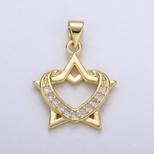 14K Gold Filled Star CZ Micro Pave Five Point Star Shape Pendant, Dainty Star Charm, Necklace Bracelet Charm Supply Component J-264 - DLUXCA